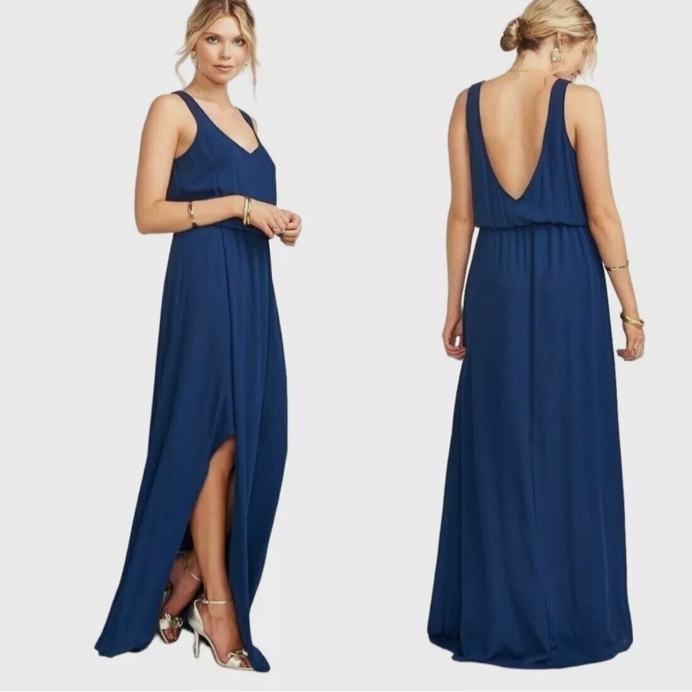 NEW Show Me Your MuMu Kendall Maxi Dress XSmall Womens Rich Navy Crisp Low Back